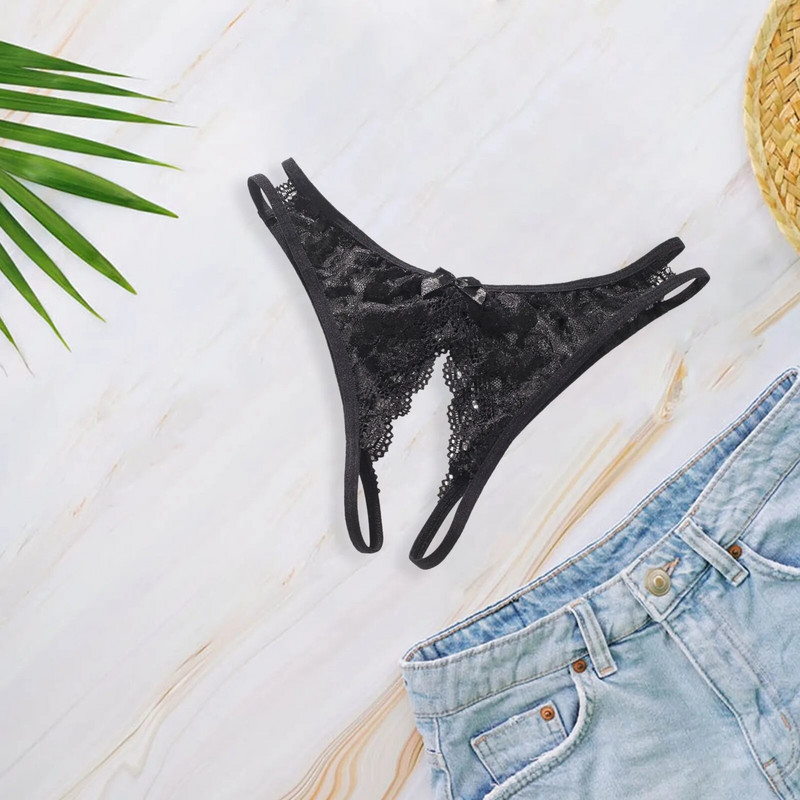 Moteriškos kelnaitės Intymios atviros tarpkojo seksualus apatinis trikotažas Permatomas G-stygelių dirželiai Tvirtas apatinis trikotažas moterims Nėrinių kelnaitės