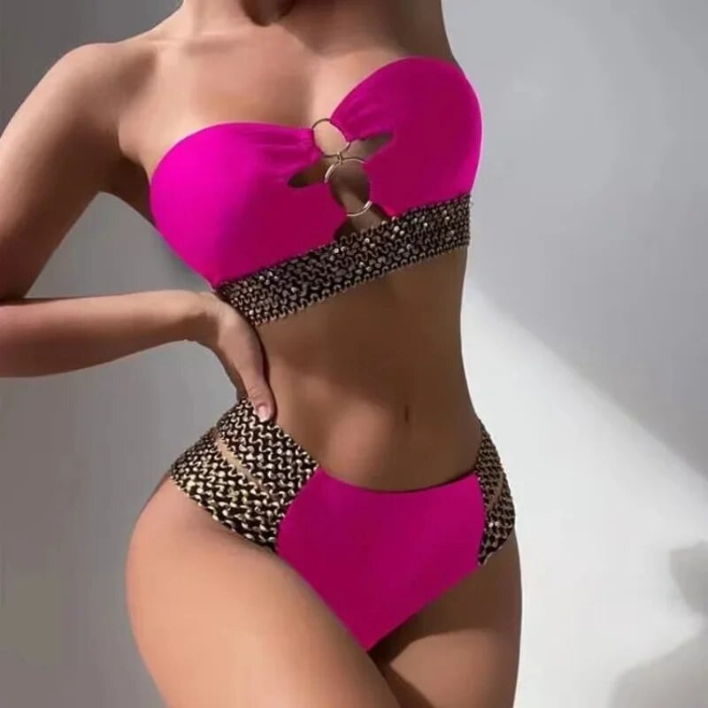 Crni bikini, ženski seksi kupaći kostim 2024., ženski kupaći kostim visokog struka, jednodijelni kupaći kostim za kupanje, jednobojni kupaći kostim za kupanje Odjeća za plažu Biquini