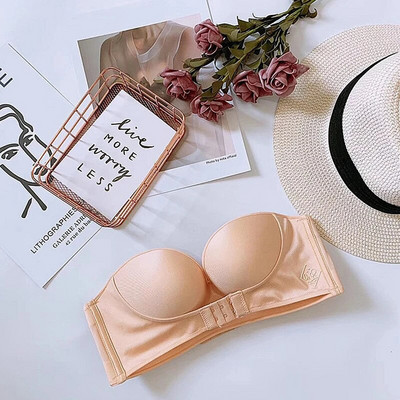 Qisin Moteriška liemenėlė be vielos Sexy Push Up, nematomos liemenėlės priekyje uždaromas apatinis trikotažas, skirtas moteriškoms liemenėlėms be petnešėlių, besiūlių apyrankių