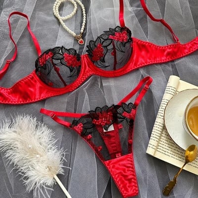 Puošnus apatinis trikotažas su gėlėmis nėriniuota liemenėlės rinkinys Prabangus, gerai atrodantis apatinis trikotažas Seksualūs Erotiniai Fėjos Egzotiški nėrinių rinkiniai