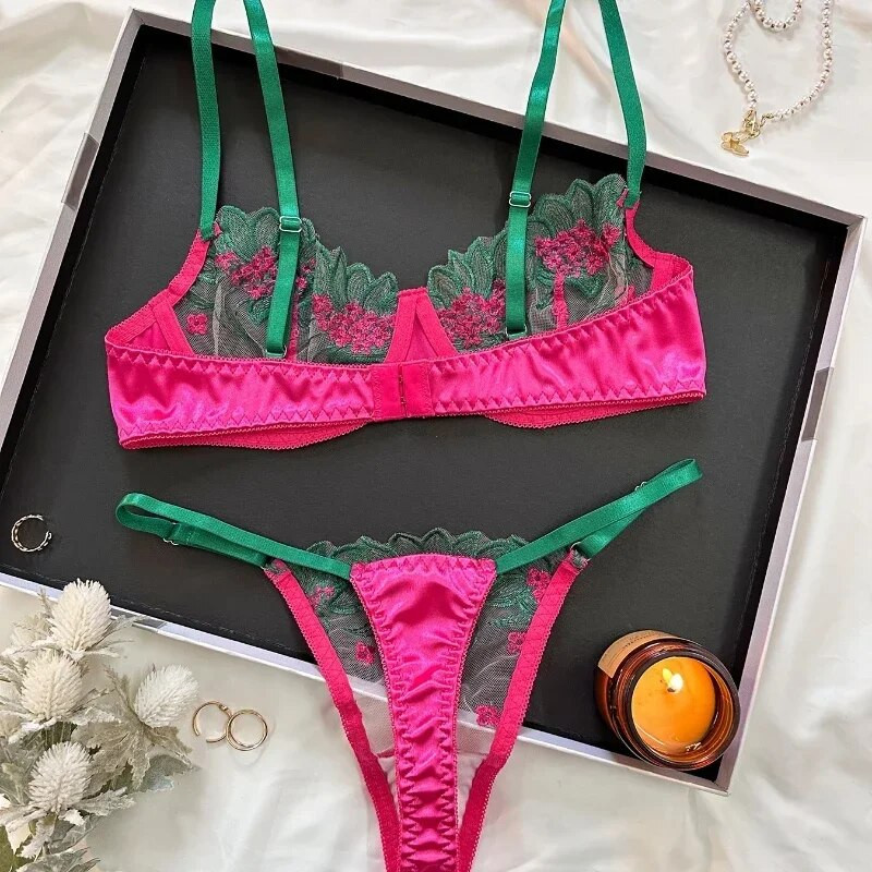 Puošnus apatinis trikotažas su gėlėmis nėriniuota liemenėlės rinkinys Prabangus, gerai atrodantis apatinis trikotažas Seksualūs Erotiniai Fėjos Egzotiški nėrinių rinkiniai