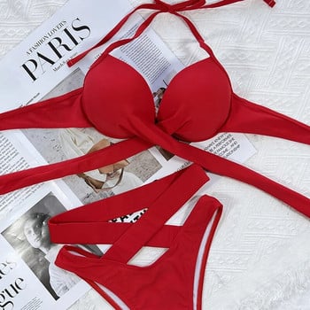 Безплатна доставка Дамски комплект бикини с презрамки 2024 г. Дамски бански костюм 2 бр. Секси бански плажни екипи Damen Бански костюм Push Up