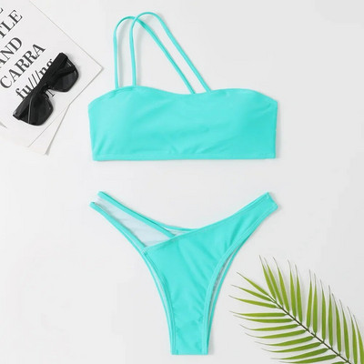 Μπικίνι 2024 New Block Μαγιό One Shoulder Γυναικείο μαγιό Γυναικείο Σετ μπικίνι δύο τεμαχίων μπικίνι