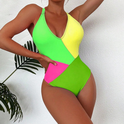 Σέξι γυναικείο ολόσωμο μαγιό 2023 Σέξι γυναικείο μαγιό ψηλόμεσο μονόκινο μπλόκ χρώματος Μαγιό Mujer