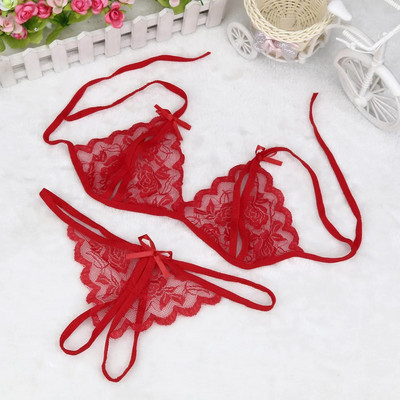 Szexi fehérnemű Szex melltartó szett Csipkés üreges fehérnemű Hálóruházat G-string melltartó öltöny női fehérnemű szett pizsama erotikus ruházat