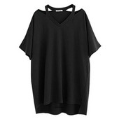 Plus Size 7XL 150KG Tricou mare pentru femei Top negru Tricou largi Tricou de vară Tricou pentru femei cu decolteu în V
