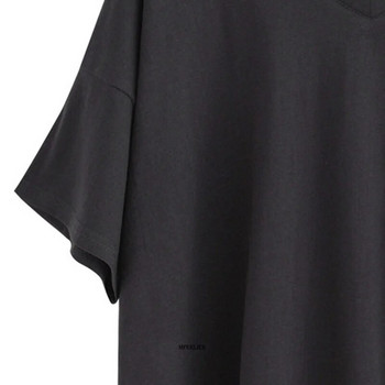 Плюс размер 7XL 150 кг Дамска тениска с черна топ Дамска свободна тениска Лятна тениска за Femme с V-образно деколте
