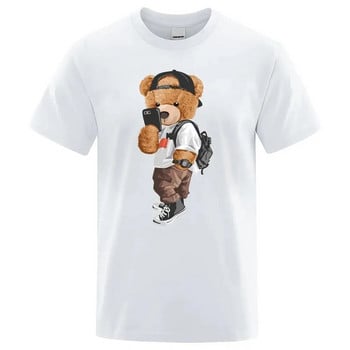 Teddy Bear Taking Your Photo T Shirt Тениска с анимационен графичен принт Модна ежедневна тениска с кръгло деколте Плюс размер Дамска тениска с къс ръкав