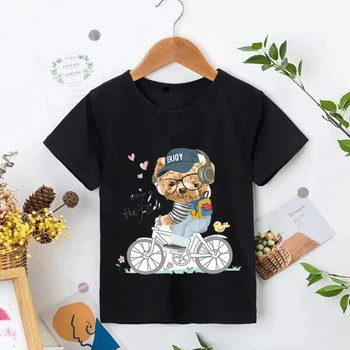 Teddy Bear Taking Your Photo T Shirt Тениска с анимационен графичен принт Модна ежедневна тениска с кръгло деколте Плюс размер Дамска тениска с къс ръкав