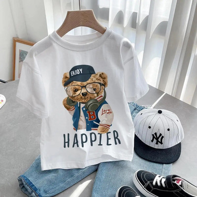 Tricou cu ursuleț de pluș care să-ți facă poza Tricou cu imprimeu grafic din desene animate Tricou cu mânecă scurtă pentru femei, ocazional de modă
