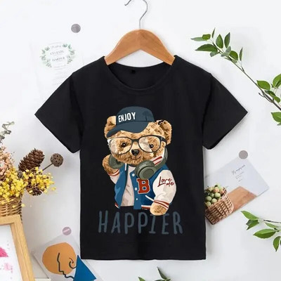 Tricou cu ursuleț de pluș care să-ți facă poza Tricou cu imprimeu grafic din desene animate Tricou cu mânecă scurtă pentru femei, ocazional de modă