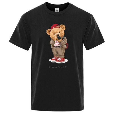 Tricou cu ursuleț de pluș care să-ți facă poza Tricou cu imprimeu grafic din desene animate Tricou cu mânecă scurtă pentru femei, ocazional de modă