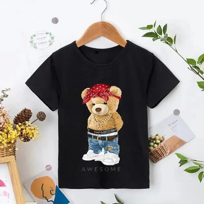 Tricou cu ursuleț de pluș care să-ți facă poza Tricou cu imprimeu grafic din desene animate Tricou cu mânecă scurtă pentru femei, ocazional de modă
