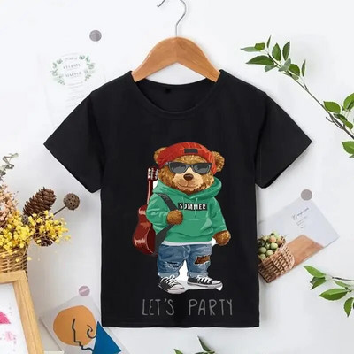 Tricou cu ursuleț de pluș care să-ți facă poza Tricou cu imprimeu grafic din desene animate Tricou cu mânecă scurtă pentru femei, ocazional de modă