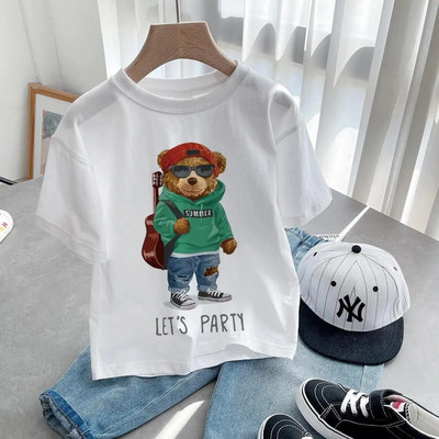 Tricou cu ursuleț de pluș care să-ți facă poza Tricou cu imprimeu grafic din desene animate Tricou cu mânecă scurtă pentru femei, ocazional de modă