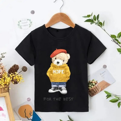 Tricou cu ursuleț de pluș care să-ți facă poza Tricou cu imprimeu grafic din desene animate Tricou cu mânecă scurtă pentru femei, ocazional de modă