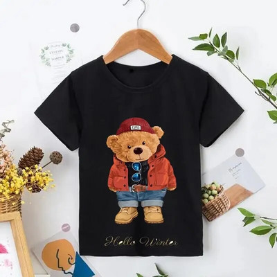Tricou cu ursuleț de pluș care să-ți facă poza Tricou cu imprimeu grafic din desene animate Tricou cu mânecă scurtă pentru femei, ocazional de modă