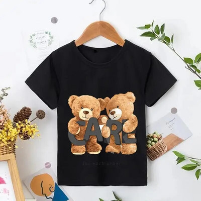 Tricou cu ursuleț de pluș care să-ți facă poza Tricou cu imprimeu grafic din desene animate Tricou cu mânecă scurtă pentru femei, ocazional de modă