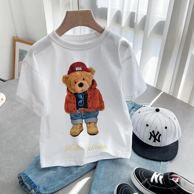 Tricou cu ursuleț de pluș care să-ți facă poza Tricou cu imprimeu grafic din desene animate Tricou cu mânecă scurtă pentru femei, ocazional de modă