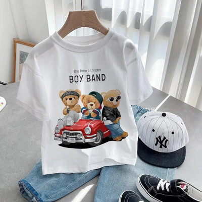 Tricou cu ursuleț de pluș care să-ți facă poza Tricou cu imprimeu grafic din desene animate Tricou cu mânecă scurtă pentru femei, ocazional de modă