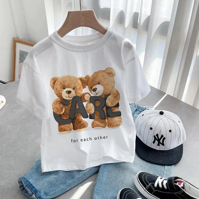 Tricou cu ursuleț de pluș care să-ți facă poza Tricou cu imprimeu grafic din desene animate Tricou cu mânecă scurtă pentru femei, ocazional de modă