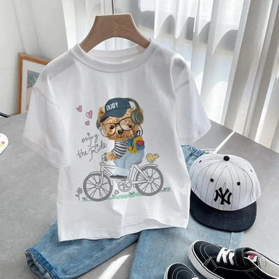 Tricou cu ursuleț de pluș care să-ți facă poza Tricou cu imprimeu grafic din desene animate Tricou cu mânecă scurtă pentru femei, ocazional de modă