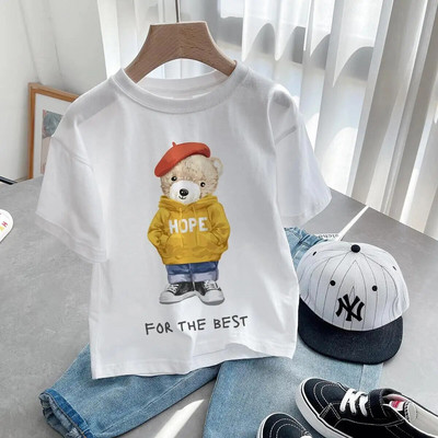 Tricou cu ursuleț de pluș care să-ți facă poza Tricou cu imprimeu grafic din desene animate Tricou cu mânecă scurtă pentru femei, ocazional de modă