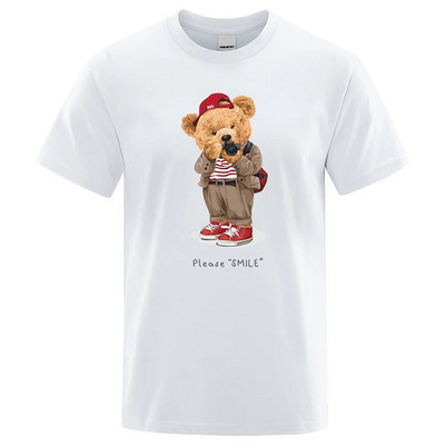 Tricou cu ursuleț de pluș care să-ți facă poza Tricou cu imprimeu grafic din desene animate Tricou cu mânecă scurtă pentru femei, ocazional de modă