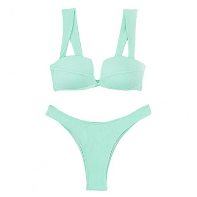 Testhez simuló bikini magas derekú, osztott bikini szett nőknek egyszínű, elasztikus hárompontos, hát nélküli fürdőruha, gyors nyárra