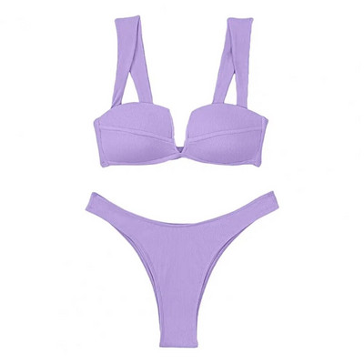 Testhez simuló bikini magas derekú, osztott bikini szett nőknek egyszínű, elasztikus hárompontos, hát nélküli fürdőruha, gyors nyárra