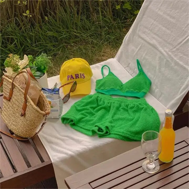 2023, novi modni ženski bikini ručnik, jednobojni kupaći kostim bez leđa, kratke hlače s elastičnim strukom, trodijelni vrući proljetni kupaći kostim