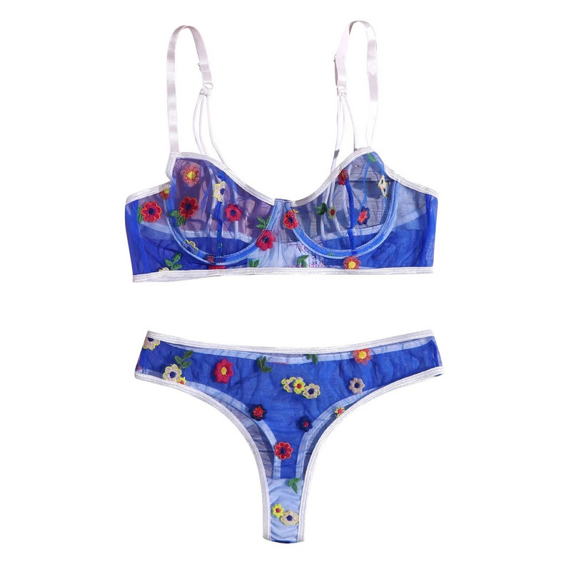 Ziedu izšuvumi Sexy krūštura komplekts Īpaši plānas G-stīgu siksnas bez tērauda gredzena krūštura guļamveļa Apburoša apakšveļa Apakšveļa LenceríA