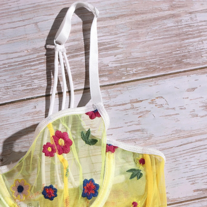 Ziedu izšuvumi Sexy krūštura komplekts Īpaši plānas G-stīgu siksnas bez tērauda gredzena krūštura guļamveļa Apburoša apakšveļa Apakšveļa LenceríA