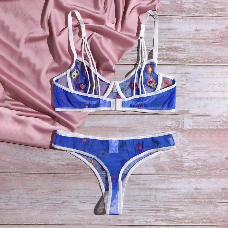 Ziedu izšuvumi Sexy krūštura komplekts Īpaši plānas G-stīgu siksnas bez tērauda gredzena krūštura guļamveļa Apburoša apakšveļa Apakšveļa LenceríA