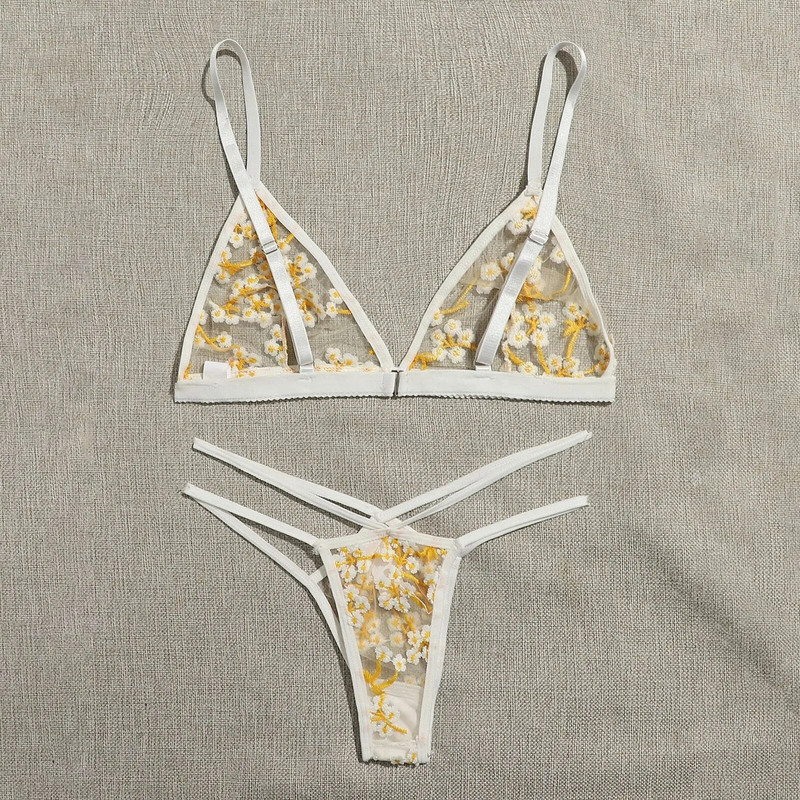 Ziedu izšuvumi Sieviešu apakšveļa Seksīga apakšveļas komplekts G-string string Apakšveļa Gultasveļa Sieviešu apakšveļa нижнее бельё женское