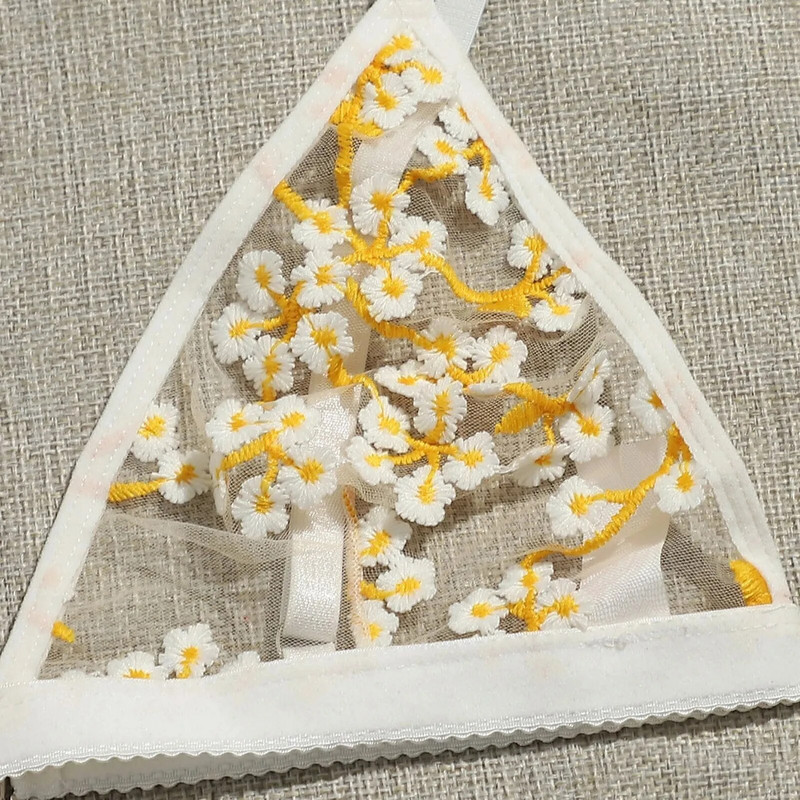 Ziedu izšuvumi Sieviešu apakšveļa Seksīga apakšveļas komplekts G-string string Apakšveļa Gultasveļa Sieviešu apakšveļa нижнее бельё женское