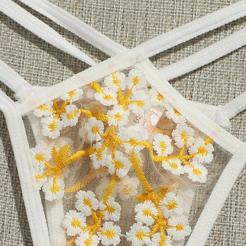 Ziedu izšuvumi Sieviešu apakšveļa Seksīga apakšveļas komplekts G-string string Apakšveļa Gultasveļa Sieviešu apakšveļa нижнее бельё женское