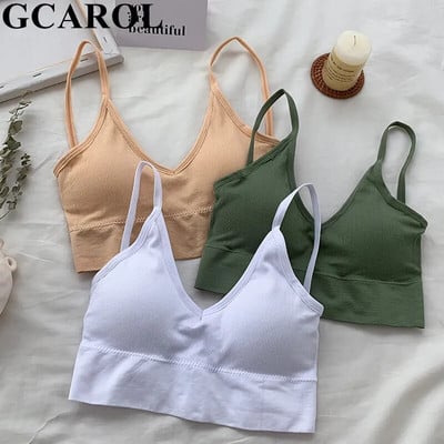 GCAROL Women V Neck Gather Be plieno žiedo sportinė liemenėlė Nuimama plona petnešėlė Sexy Push Up Stretch Hem apatiniai liemenėlės