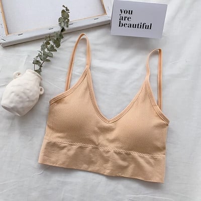 GCAROL Női V nyakú Gather No Steel Ring Sportmelltartó Levehető vékony vállpánt Szexi Push Up Stretch Hem Fehérnemű Melltartó