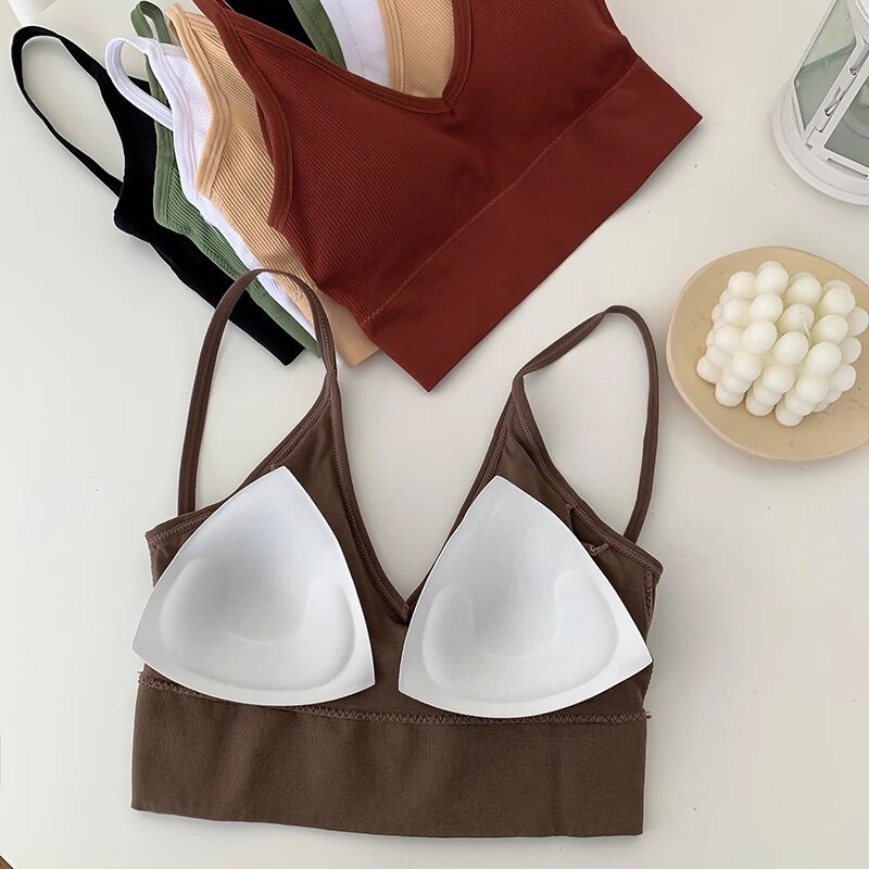 GCAROL Női V nyakú Gather No Steel Ring Sportmelltartó Levehető vékony vállpánt Szexi Push Up Stretch Hem Fehérnemű Melltartó