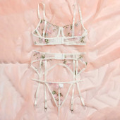 Permatomas apatinio trikotažo rinkinys Sexy Mesh G-String Bandage String Ploni miegui gėlėmis Minkšti apatiniai Nėriniai Seksuali apatinio trikotažo apranga