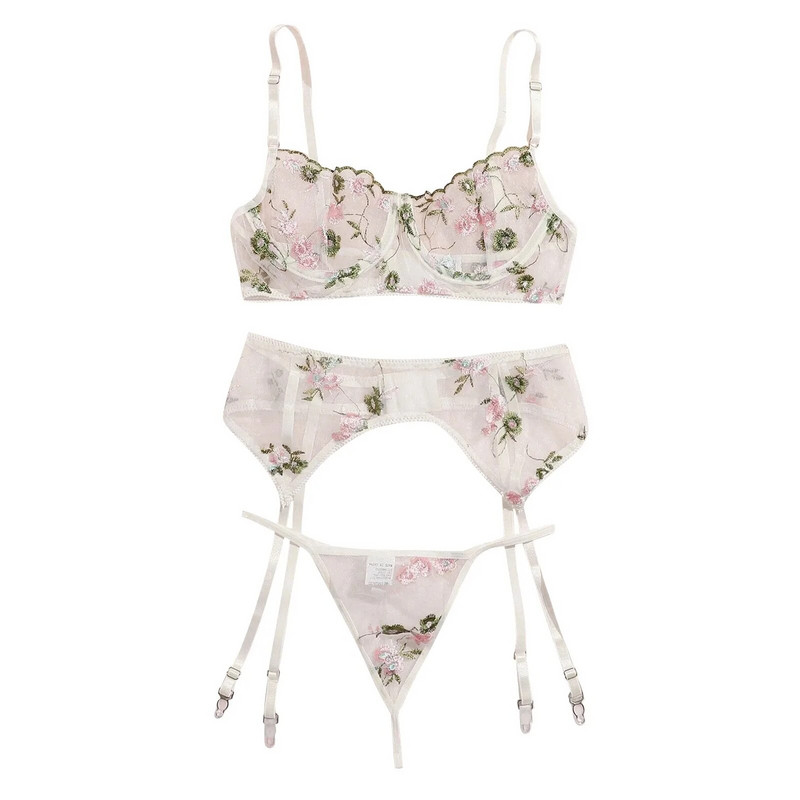 Permatomas apatinio trikotažo rinkinys Sexy Mesh G-String Bandage String Ploni miegui gėlėmis Minkšti apatiniai Nėriniai Seksuali apatinio trikotažo apranga