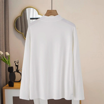 Γυναικεία μπλουζάκι με φθινοπωρινά ρούχα 2023, μοντέρνο με 32 χτενισμένα βαμβακερά μπλουζάκια, μονόχρωμο, μισό ζιβάγκο πάνω καμπύλη