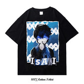 Kék Lock Anime póló Nyári Grafikus nyomtatási Ruházat Alkalmi divat Nagy méretű pamut nyakú póló Női Férfi