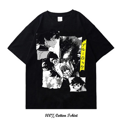 Kék Lock Anime póló Nyári Grafikus nyomtatási Ruházat Alkalmi divat Nagy méretű pamut nyakú póló Női Férfi