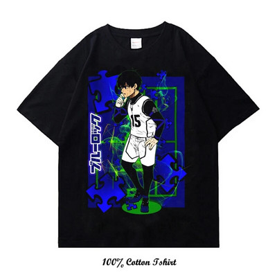 Kék Lock Anime póló Nyári Grafikus nyomtatási Ruházat Alkalmi divat Nagy méretű pamut nyakú póló Női Férfi