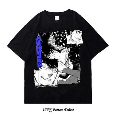 Kék Lock Anime póló Nyári Grafikus nyomtatási Ruházat Alkalmi divat Nagy méretű pamut nyakú póló Női Férfi