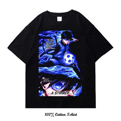 Kék Lock Anime póló Nyári Grafikus nyomtatási Ruházat Alkalmi divat Nagy méretű pamut nyakú póló Női Férfi