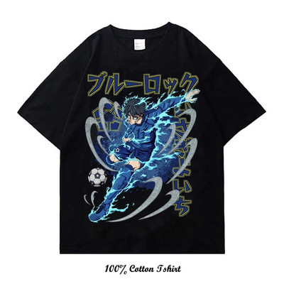 Kék Lock Anime póló Nyári Grafikus nyomtatási Ruházat Alkalmi divat Nagy méretű pamut nyakú póló Női Férfi