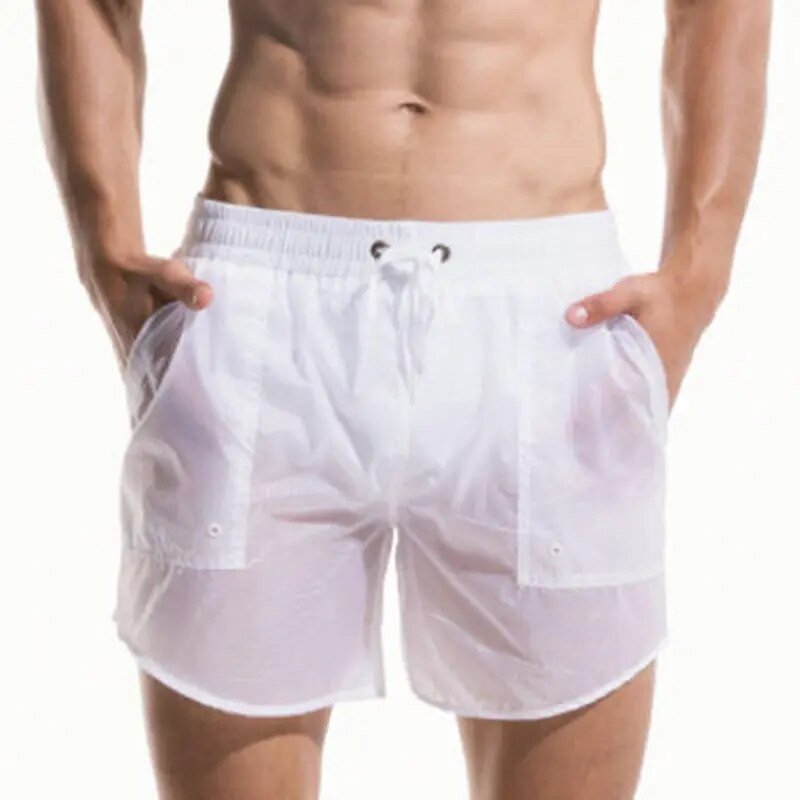 Desmiit férfi úszónadrág Szexi átlátszó vízálló nylon fürdőruha Strand úszónadrág Férfi fürdőruha Deszkanadrág rövidnadrág